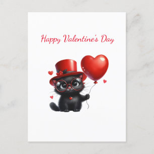 Funny Black Cat met ballonnen Valentijnsdag Briefkaart