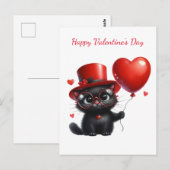 Funny Black Cat met ballonnen Valentijnsdag Briefkaart (Voorkant / Achterkant)