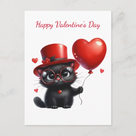 Funny Black Cat met ballonnen Valentijnsdag Briefkaart (Voorkant)