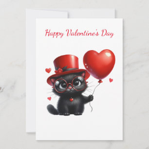 Funny Black Cat met ballonnen Valentijnsdag Feestdagenkaart