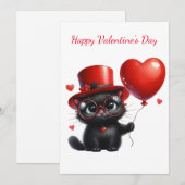 Funny Black Cat met ballonnen Valentijnsdag Feestdagenkaart (Voorkant / Achterkant)