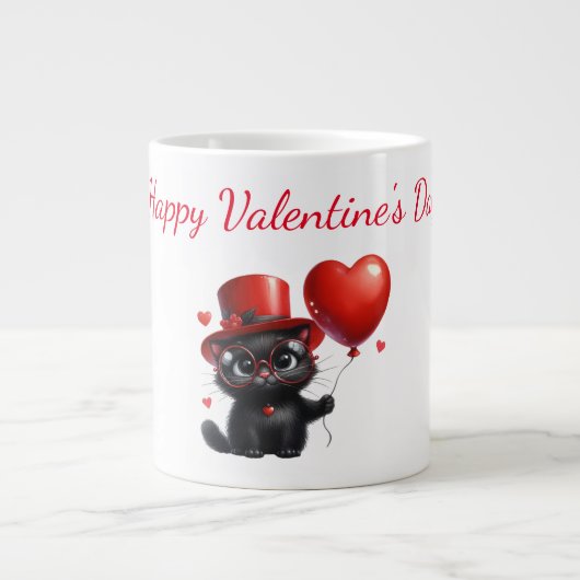 Funny Black Cat met ballonnen Valentijnsdag Grote Koffiekop (Voorkant)