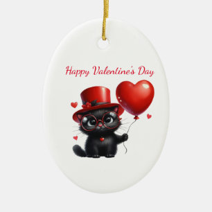 Funny Black Cat met ballonnen Valentijnsdag Keramisch Ornament