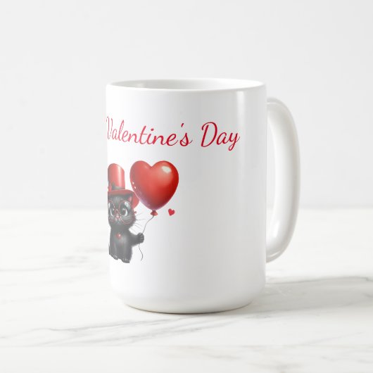 Funny Black Cat met ballonnen Valentijnsdag Koffiemok (Voorkant rechts)