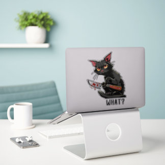 Funny Black Cat met Bloody Knife: Wat? Sticker