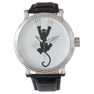 Funny Black Cat met groen oog Horloge