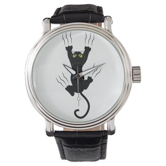 Funny Black Cat met groen oog Horloge (Voorkant)