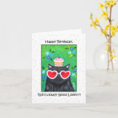 Funny Black Cat met Heart Glasses schattige verjaa Kaart (Gele Bloem)