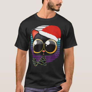 Funny Black Cat met kerstlampjes en S T-shirt