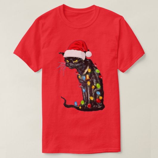 Funny Black Cat met kerstmis T-shirt (Design voorkant)