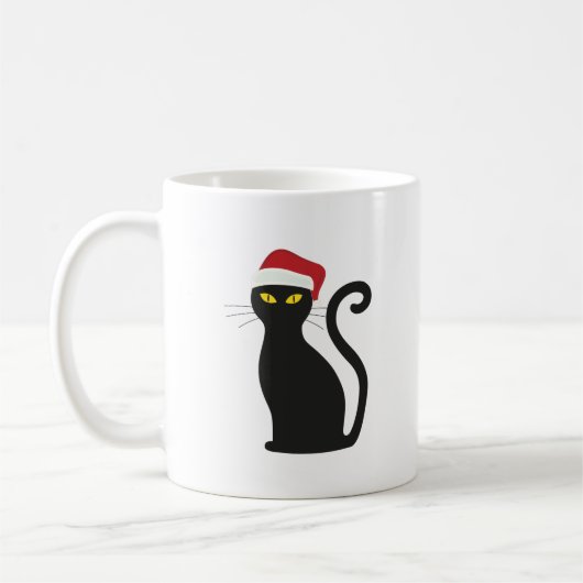 Funny Black Cat met Santa Hats X-mas Mok (Links)