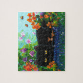Funny Black Cat Mice Flowers Creationarts Legpuzzel (Verticaal)
