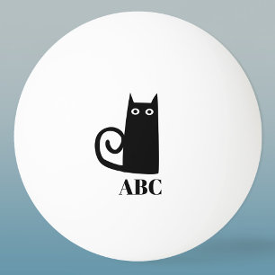 Funny Black Cat Monogram Pingpongbal