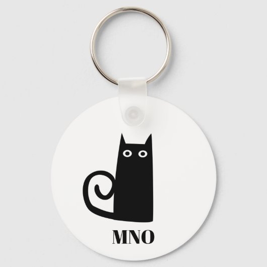 Funny Black Cat Monogram Sleutelhanger (Voorkant)