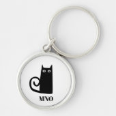 Funny Black Cat Monogram Sleutelhanger (Voorkant)