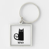 Funny Black Cat Monogram Sleutelhanger (Voorkant)