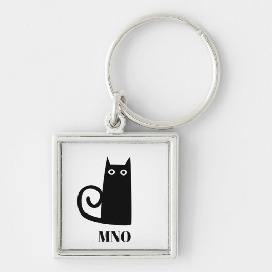 Funny Black Cat Monogram Sleutelhanger (Voorkant)