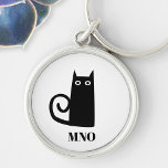 Funny Black Cat Monogram Sleutelhanger<br><div class="desc">Een kleine zwarte kat voor geluk. Originele kunst van Nic Squirrell. Verander de initialen van het monogram om zich te personaliseren.</div>