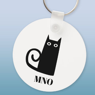 Funny Black Cat Monogram Sleutelhanger