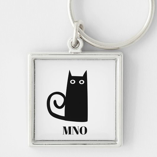 Funny Black Cat Monogram Sleutelhanger