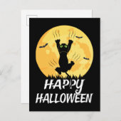 Funny Black Cat Moon Happy Halloween Aankondigingskaart (Voorkant / Achterkant)