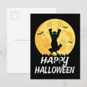 Funny Black Cat Moon Happy Halloween Aankondigingskaart (Voorkant / Achterkant)