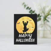 Funny Black Cat Moon Happy Halloween Aankondigingskaart (Staand voorkant)