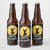 Funny Black Cat Moon Happy Halloween Bier Etiket (Flessen)