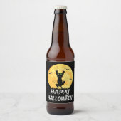 Funny Black Cat Moon Happy Halloween Bier Etiket (Voorkant)