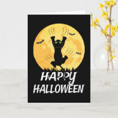 Funny Black Cat Moon Happy Halloween Kaart (Gele Bloem)