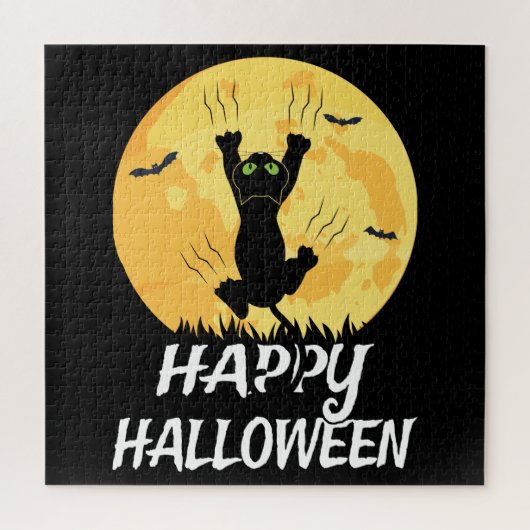 Funny Black Cat Moon Happy Halloween Legpuzzel (Verticaal)