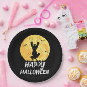 Funny Black Cat Moon Happy Halloween Papieren Bordje (Feest)