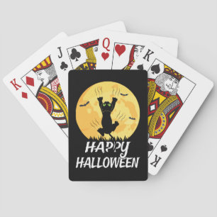 Funny Black Cat Moon Happy Halloween Pokerkaarten