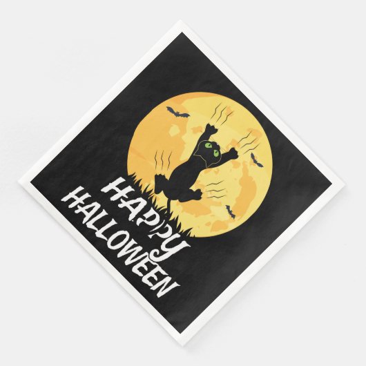 Funny Black Cat Moon Happy Halloween Servet (Hoek)
