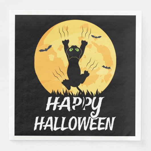 Funny Black Cat Moon Happy Halloween Servet (Voorkant)