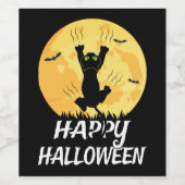 Funny Black Cat Moon Happy Halloween Wijn Etiket (Enkel label)