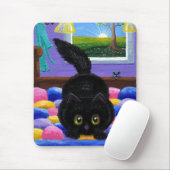 Funny Black Cat Mouse Quilt Muismat (Met muis)