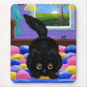Funny Black Cat Mouse Quilt Muismat