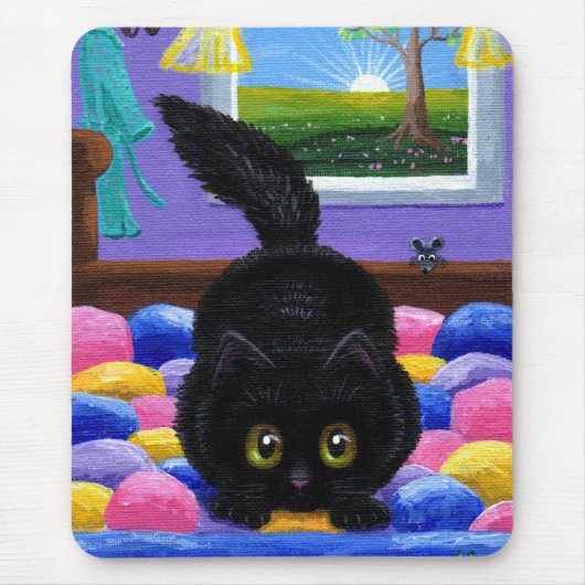 Funny Black Cat Mouse Quilt Muismat (Voorkant)