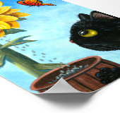 Funny Black Cat Mouse Sunflower Creationkunst Poster (Hoek)