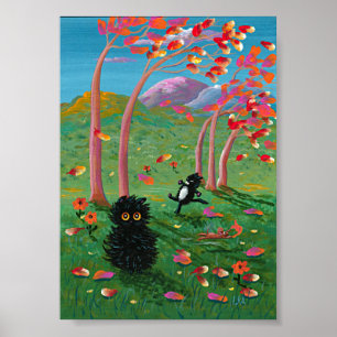 Funny Black Cat Mouse Treat Creationarts Poster