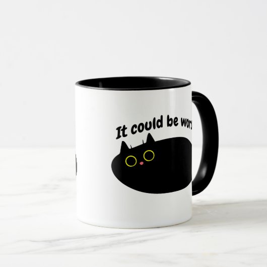 Funny Black Cat optimistisch, goede vibes, sarcast Mok (Voorkant rechts)