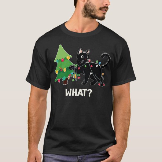 Funny Black Cat Pushing Christmas Tree Cat Lover X T-shirt (Voorkant)