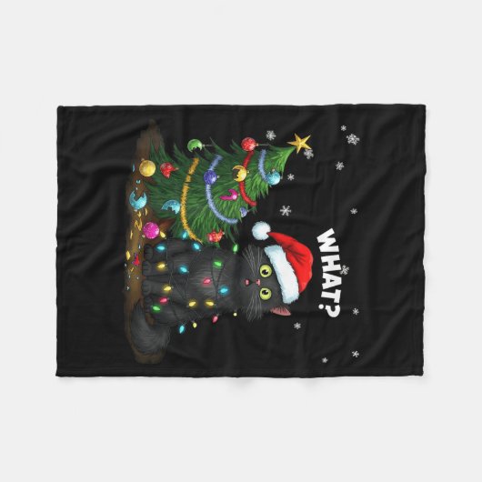 Funny Black Cat Pushing Christmas Tree  Fleece Deken (Voorkant (Horizontaal))