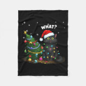 Funny Black Cat Pushing Christmas Tree  Fleece Deken (Voorkant)