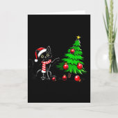 Funny Black Cat Pushing Christmas Tree Over Cat Wh Kaart (Voorkant)