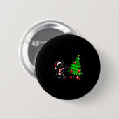 Funny Black Cat Pushing Christmas Tree Over Cat Wh Ronde Button 5,7 Cm (Voorkant /achterkant)