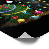 Funny Black Cat Pushing Christmas Tree Poster (Hoek)