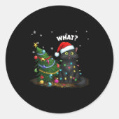 Funny Black Cat Pushing Christmas Tree Ronde Sticker (Voorkant)