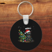 Funny Black Cat Pushing Christmas Tree  Sleutelhanger (Voorkant)